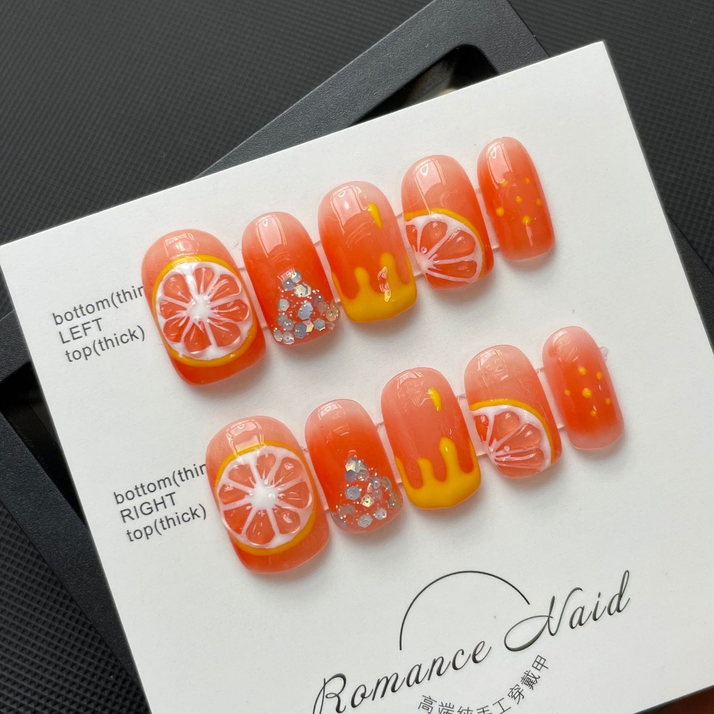 Summer Fresh Hand-painted Three-dimensional Blush Jelly Orange Finished Product Nail Stickers