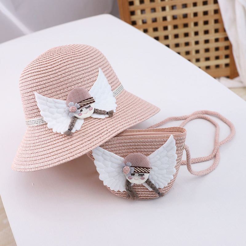 Children's straw hat bag set