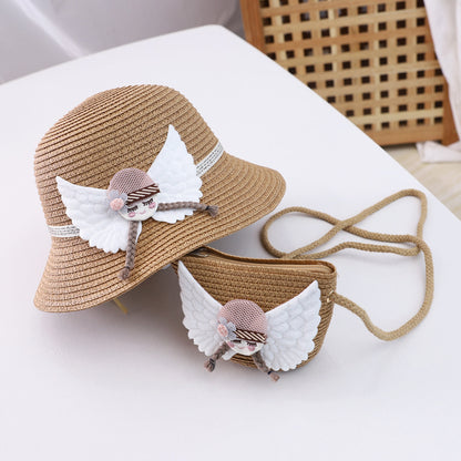 Children's straw hat bag set