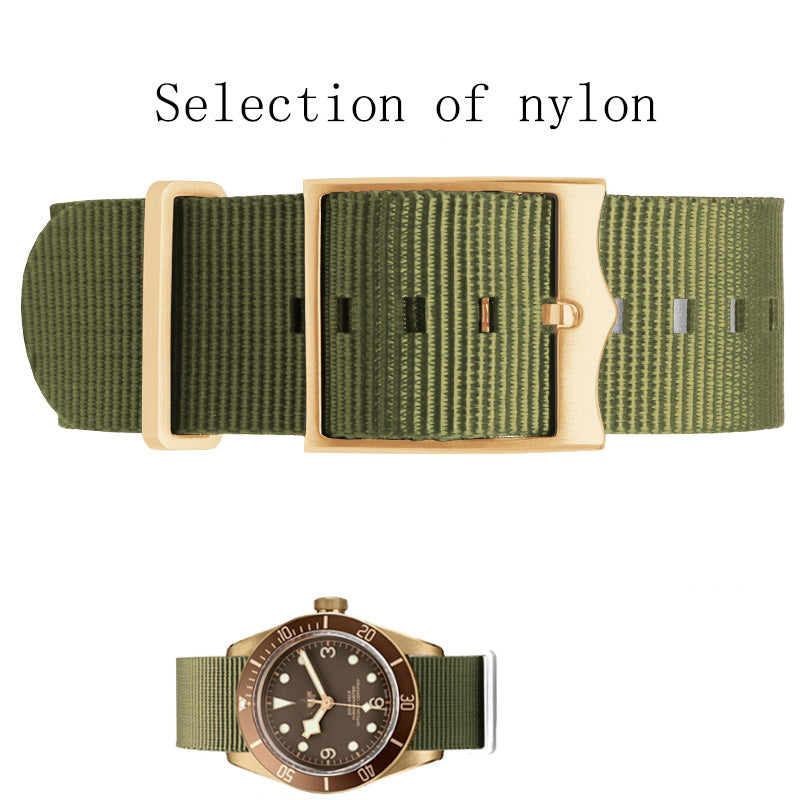 Nylon Strap Inspired by Biwan Little Red Flower Little Black Shield Bronze Series 22mm Men