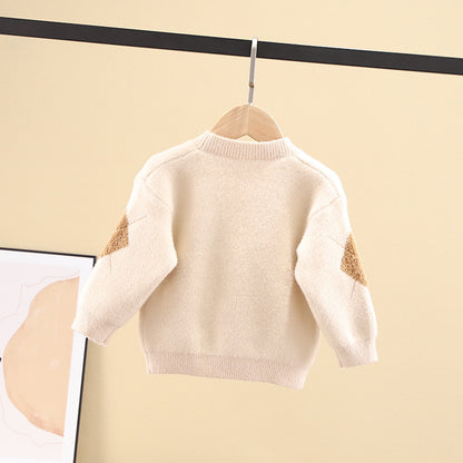 Children's cardigan crystal wool coat