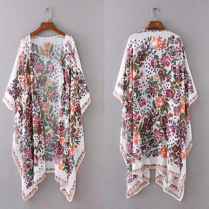 Printed Long Cardigan Bikini Beach Blouse