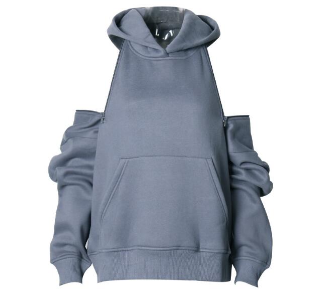 Loose Top Autumn New Style Zipper Careful Machine Strapless Hooded Plus Velvet Sweater Women's Trend