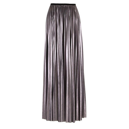 Women Silver Gray Pleated Long Elegant Half-body Skirt High Elastic Waist Fashion Tide New Spring Summer