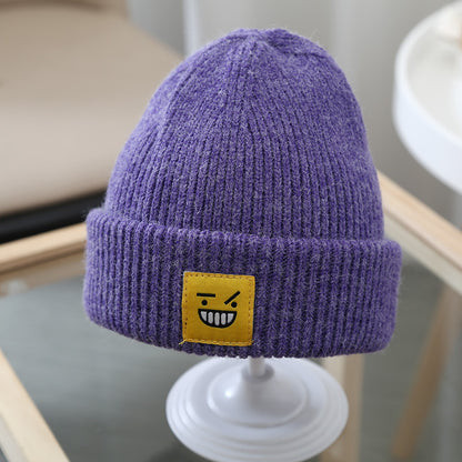 South Korea With The Same Paragraph Candy Color Expression Cloth Label Children's Knitted Hats