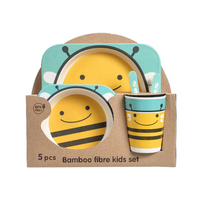 5pcs Baby Natural Bamboo Tableware Set