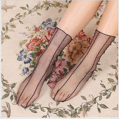 Thin Mid-calf Transparent Net Women's Breathable Lace Socks