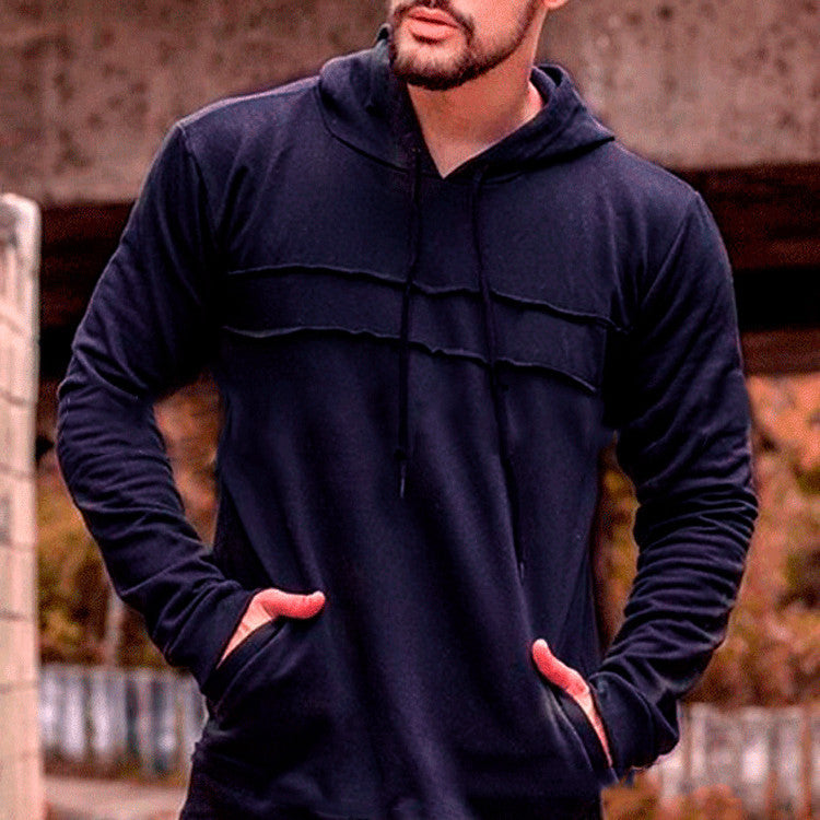 Spliced Corded Long Sleeve Hoodie Men