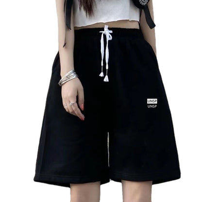 Summer New Loose High Waist Slimming Black Wide-leg Sports Shorts For Women