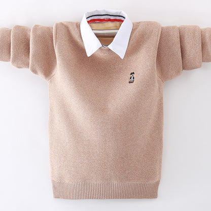 Sweater cotton boy fake two-piece sweater