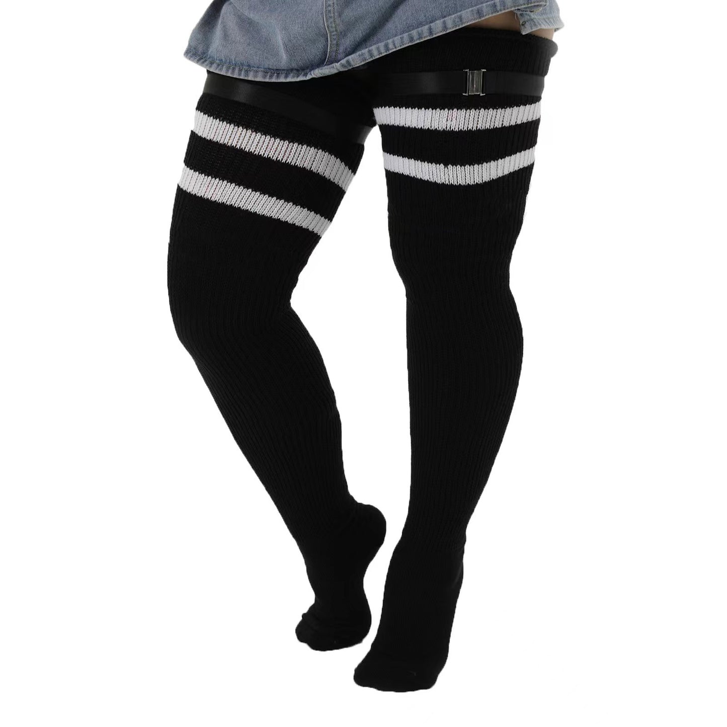 Knee Length Anti Slip Long Tube With Thick Wool Knitted Garter Buckle