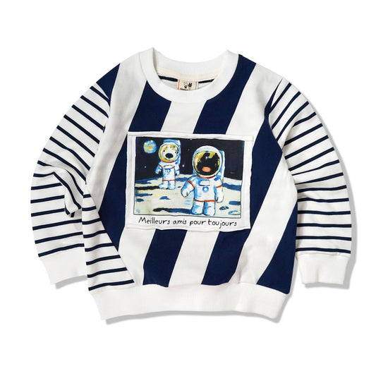 Warm Boy's Round Neck Cartoon Printed Sweater