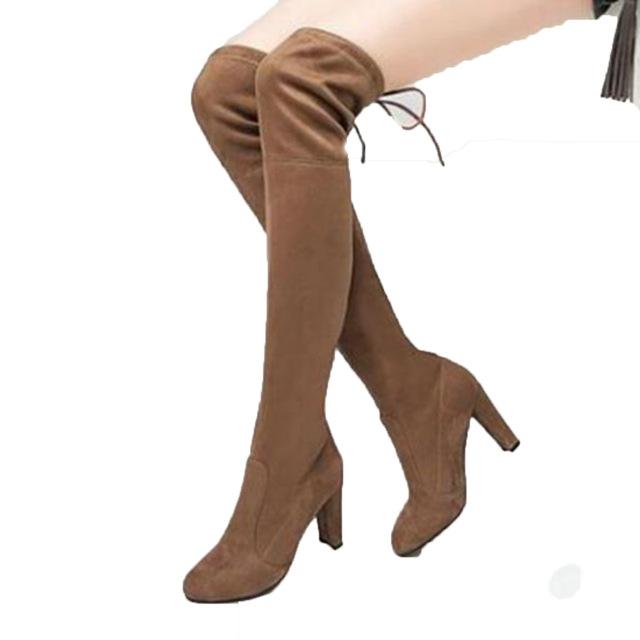 Thick-Heeled Suede Over-The-Knee Boots High Heels