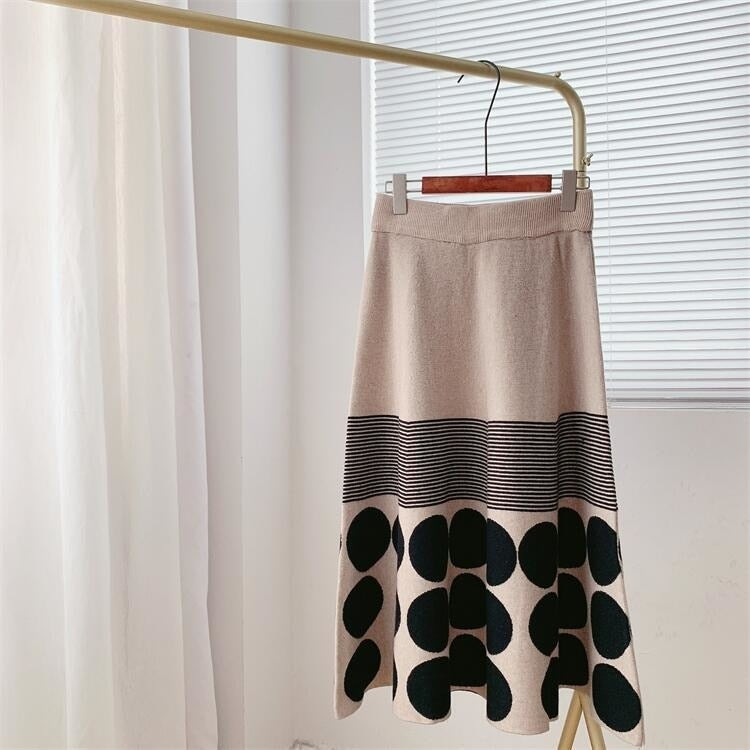 Knitted High Waist Skirt Women's  New Autumn Winter Oofice Lady Elastic A-line Pleated Midiskirt