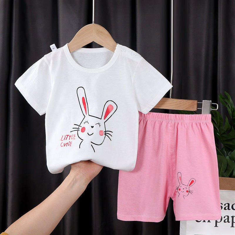 Two-piece Cotton T-shirt With Short Sleeves For Boys And Girls