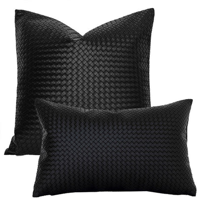 Woven Textured PU Leather Throw Pillow Cover