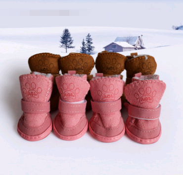 Dog Shoes Pet Shoes Lambskin Snow Shoes Cotton Shoes Khaki