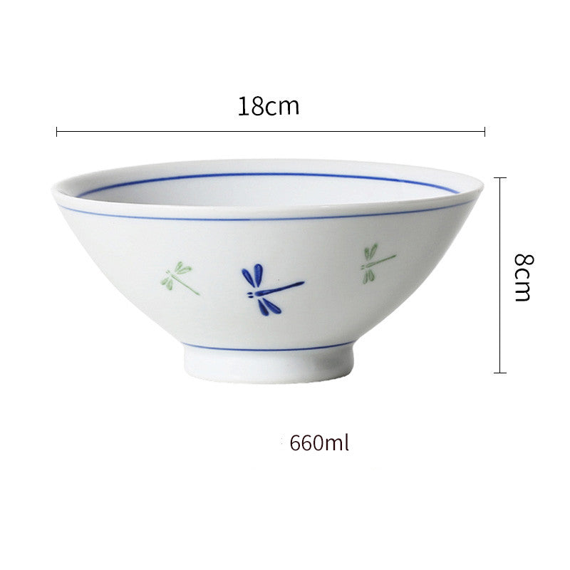 Japanese Underglaze Ceramic Rice Bowl And Small Soup Bowl