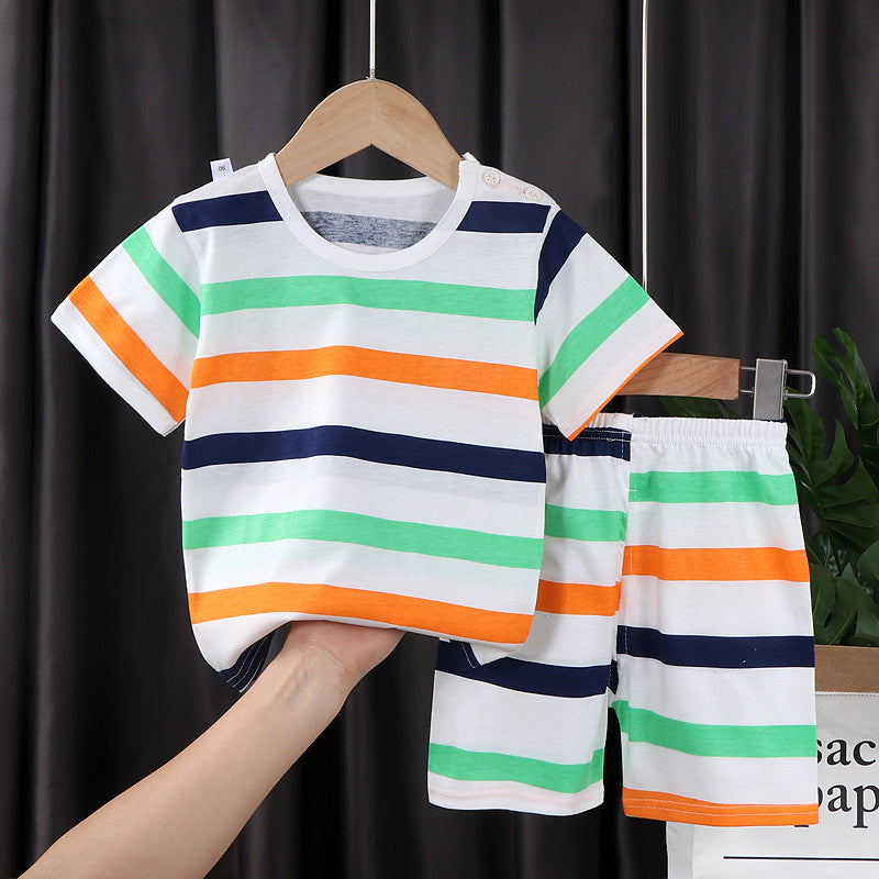 Two-piece Cotton T-shirt With Short Sleeves For Boys And Girls