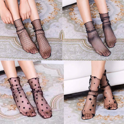 Thin Mid-calf Transparent Net Women's Breathable Lace Socks