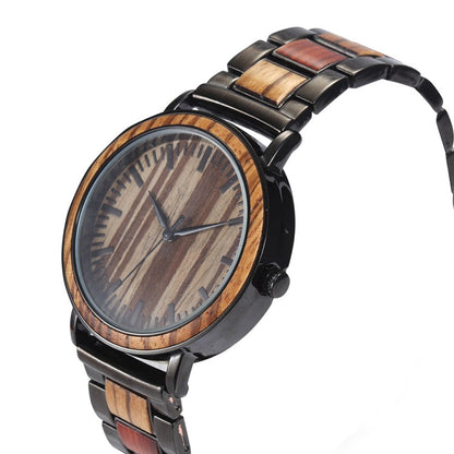 Waterproof Steel Chamber Wood Business Quartz Watch