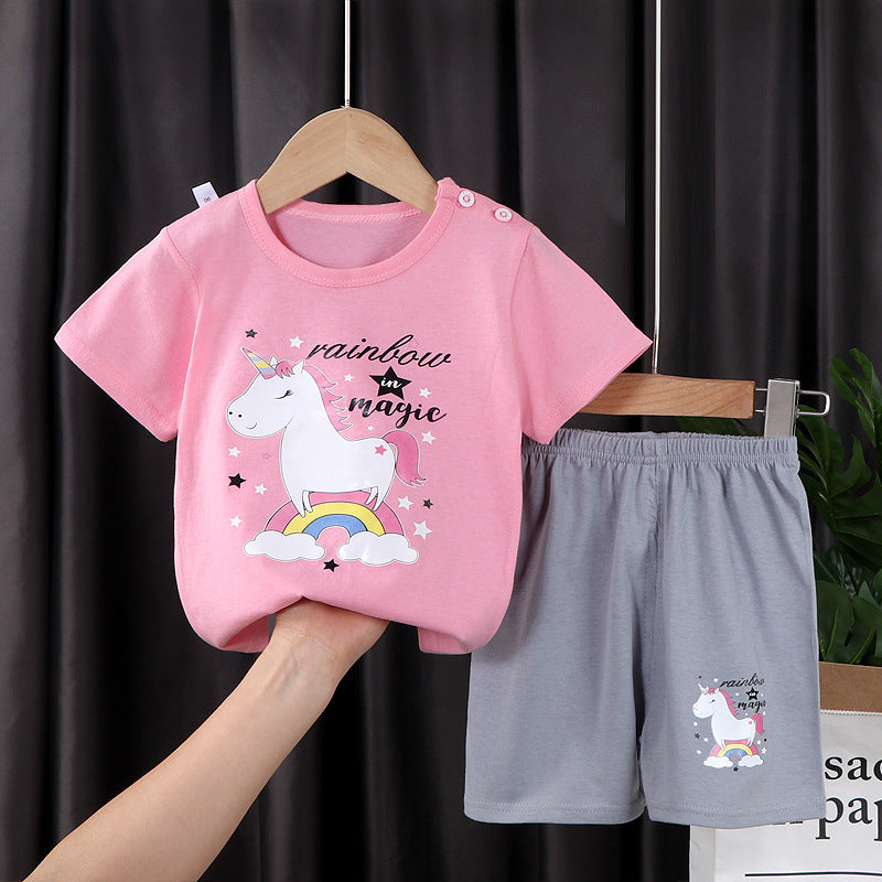 Two-piece Cotton T-shirt With Short Sleeves For Boys And Girls