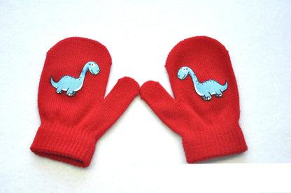 Little dinosaur pattern knitted gloves