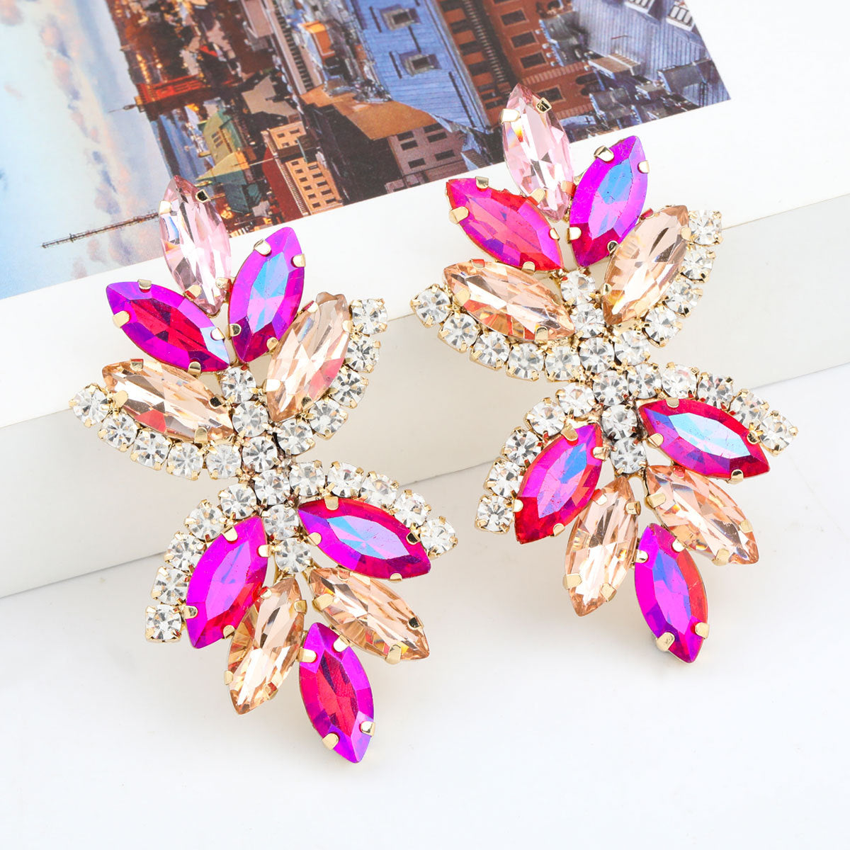 Fashion Color Diamond Round Alloy Diamond Geometric Earrings