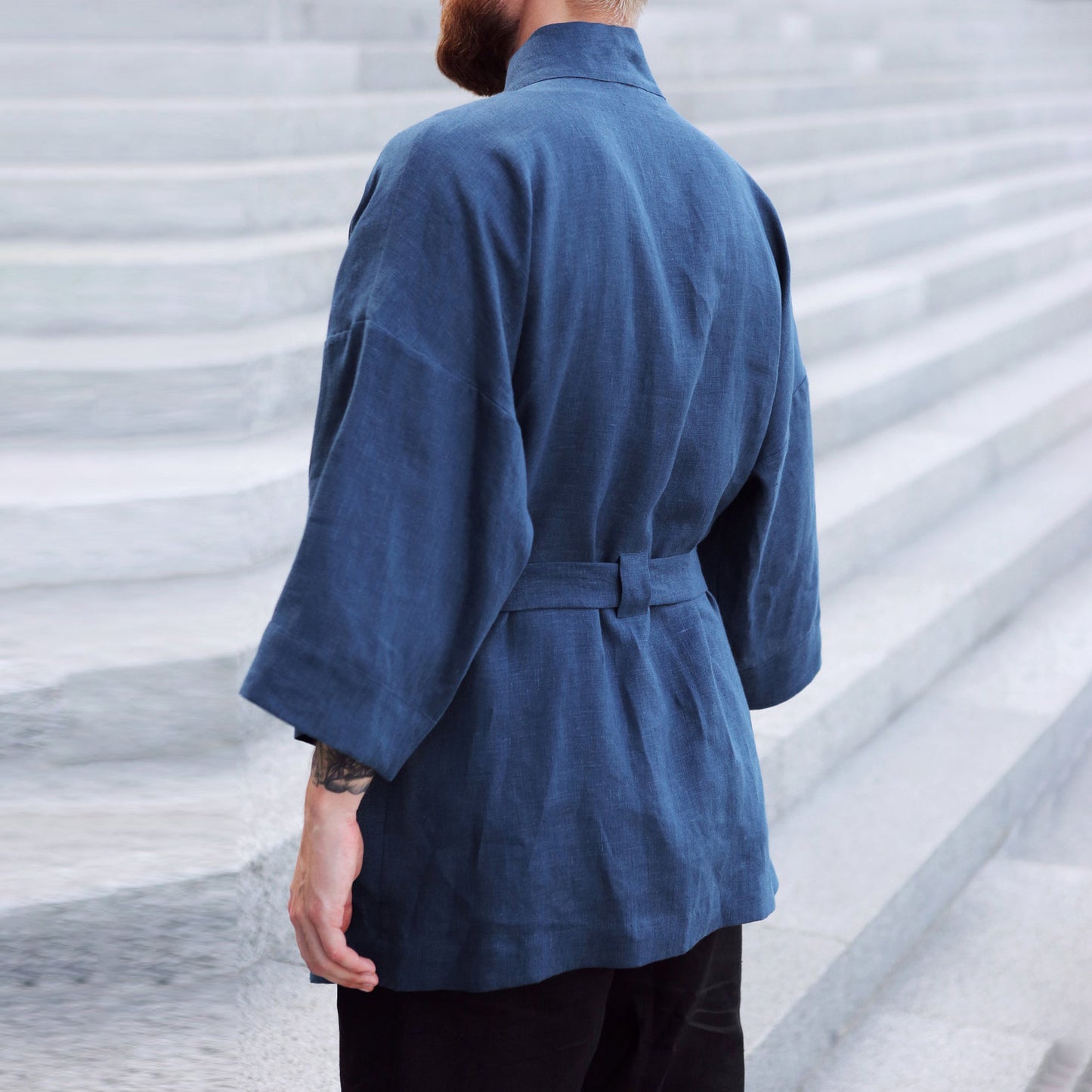 Casual Linen Blue Loose Fitting