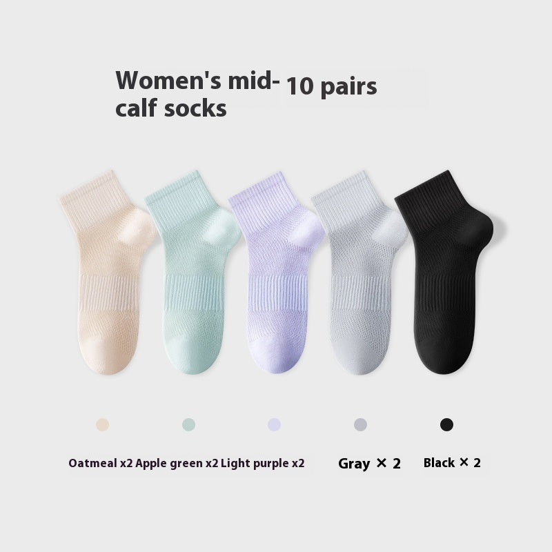 Pure Cotton Summer Antibacterial Breathable Mid-calf Socks Tight