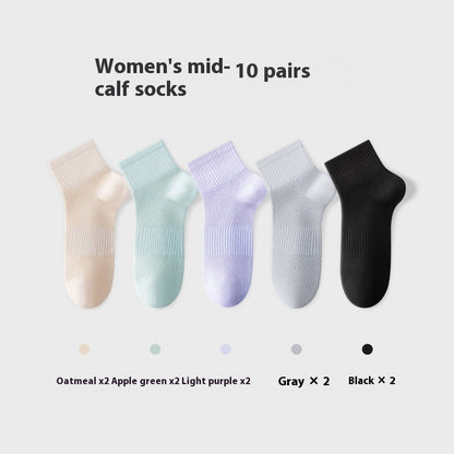 Pure Cotton Summer Antibacterial Breathable Mid-calf Socks Tight