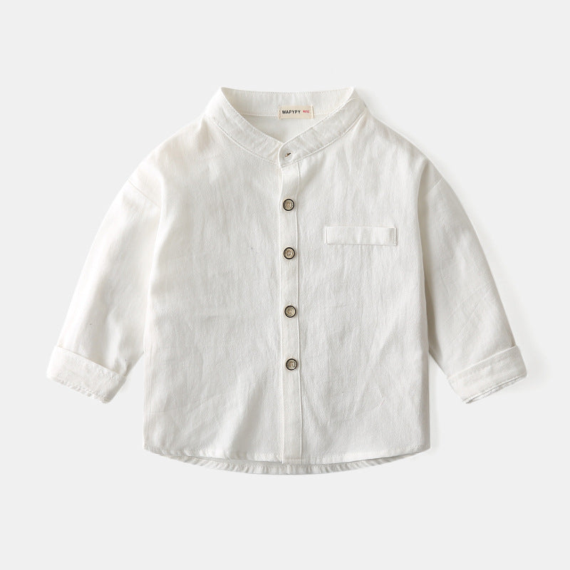 Boys stand collar solid color shirt