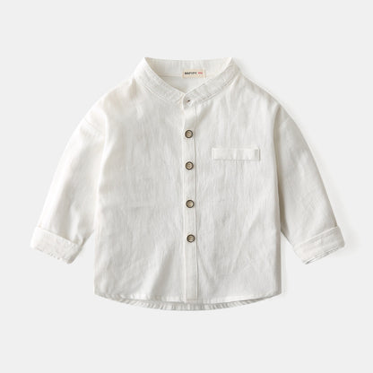 Boys stand collar solid color shirt