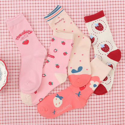 Women's Cotton Breathable Sports Strawberry Socks