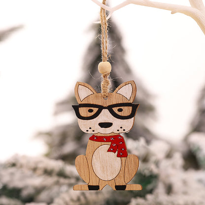 4pcs Creative Red Hat Dog Wooden Craft Christmas Tree Decor Pendant Ornament Merry Christmas Decoration for Home Navidad