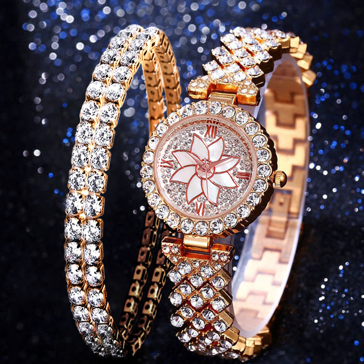 Fashion Temperament Diamond Starry Bracelet Watch Lady Creative Gift Set