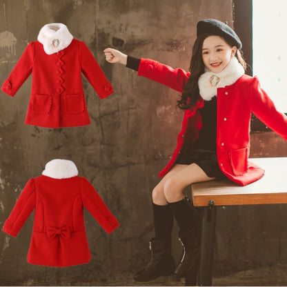 Girls Mid-Length Coat Autumn And Winter Big Children's Coat Fur Collar Coat