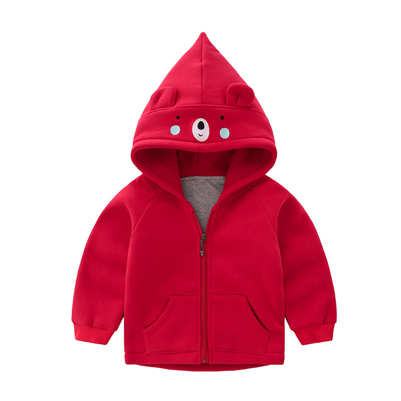 Thickened Children's Cartoon Hooded Zipper Jacket