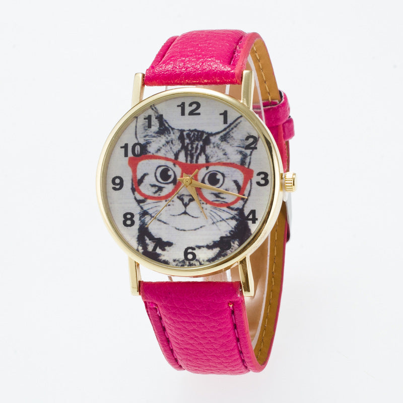 Framed big cat face pattern dial watch