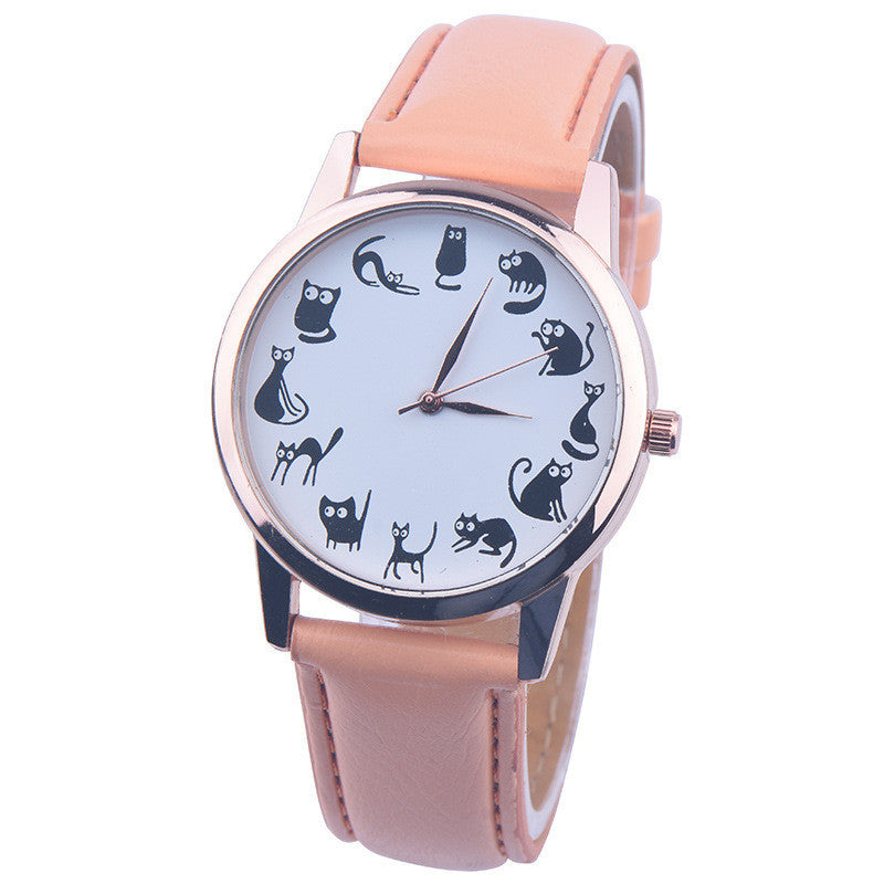 Cat Lover Womens Watch Leather Quartz