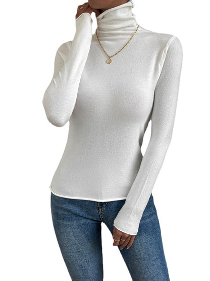 Autumn and Winter Women's White High Neck Undercoat Slim Fit Thin Knitwear Comfortable Long Sleeve Sweater