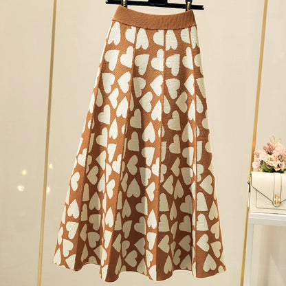 Knitted Skirt Women's New Japanese and Korean High Waist Slim Mid Length Half Length Skirt A-Line Skirt Large Swing Long Skirt