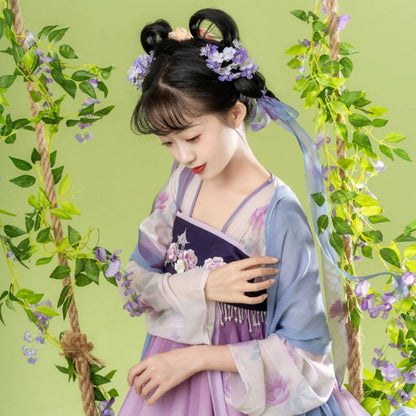 Ancient Hanfu Silk Flower Ancient Style Small Flower Suit