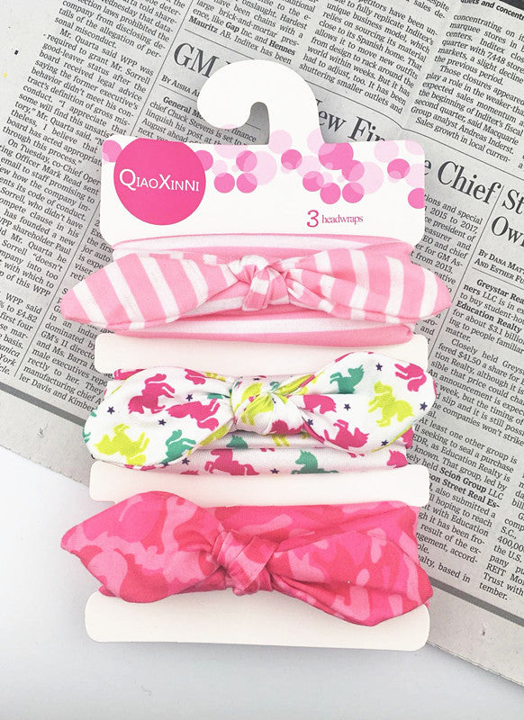 The New Three-Piece Head Rope Children's Hair Band Printed Bow Hair Band Headdress