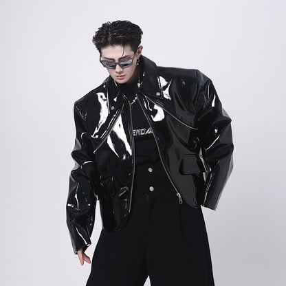 Bright PU Leather Jacket For Men