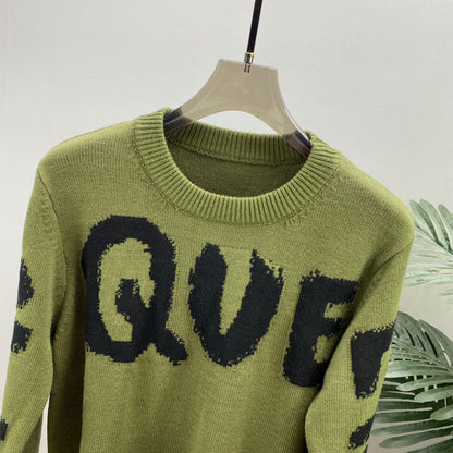 Long Sleeve Wool Sweater Letter Print Tops Knitwear