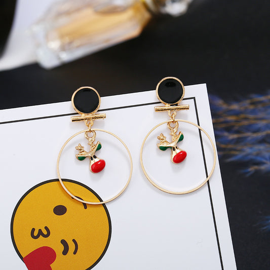 Christmas Reindeer Earrings All-match Large Circle Face Slimming Long Earrings