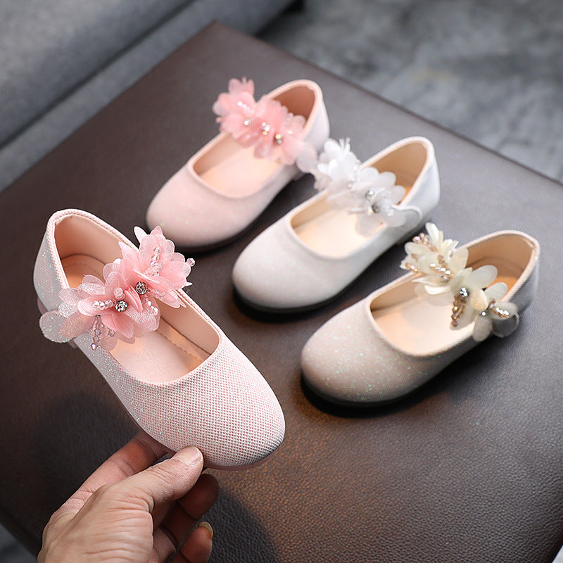 Solid Color Girl Rhinestone String Flower Small Single-layer Shoes Dancing Shoes