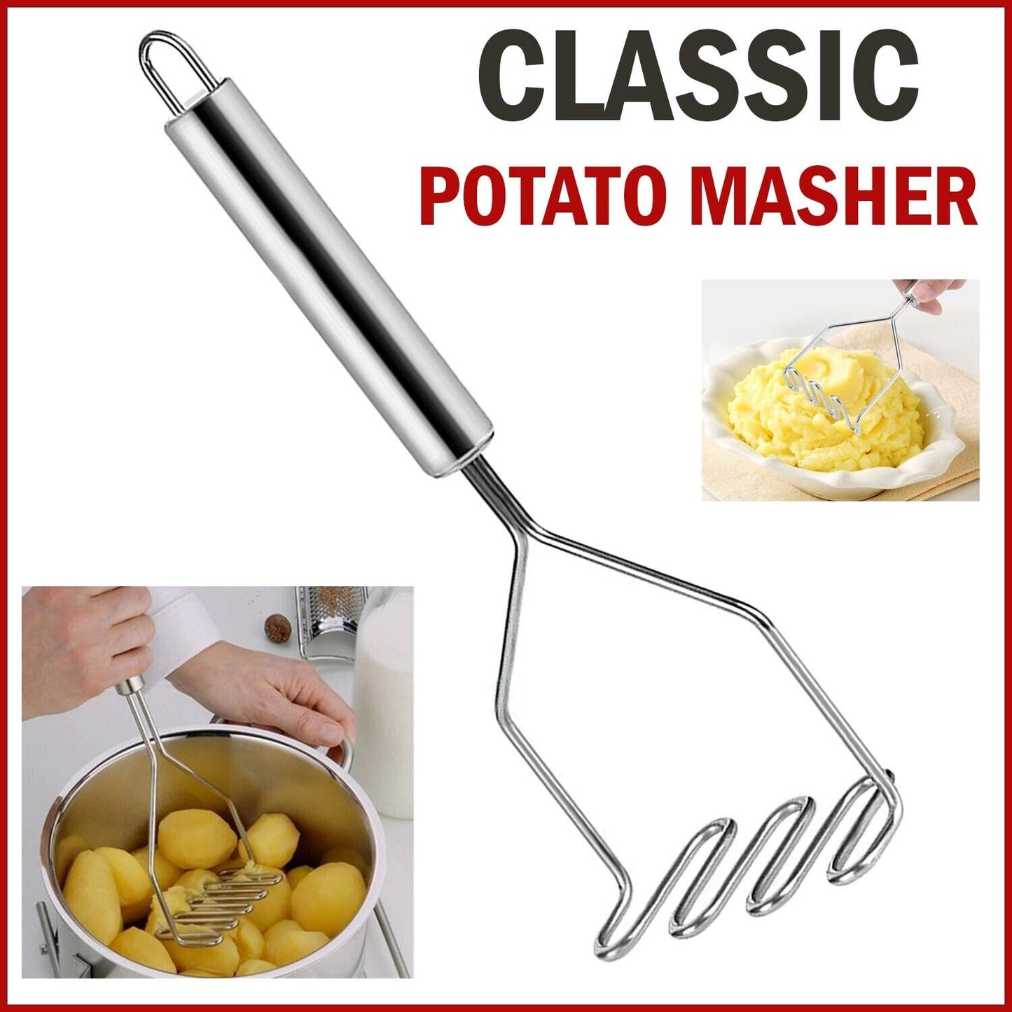 Stainless Steel Wire Masher Potato Masher With Long Handle Food Masher Utensil