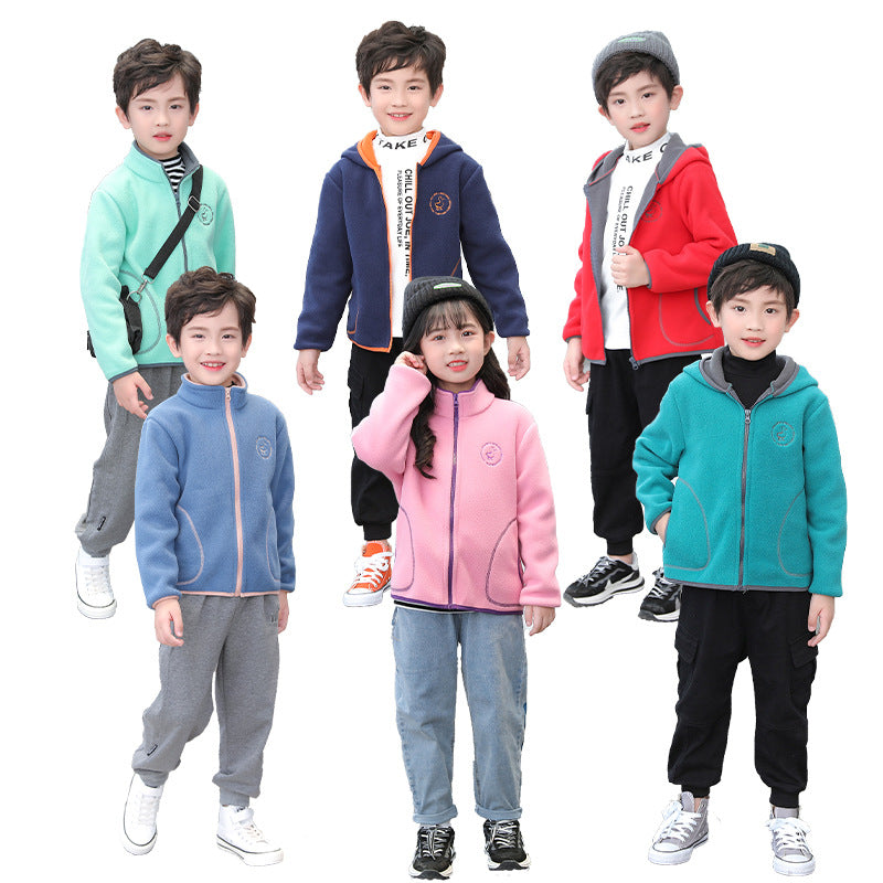 Children's Clothing Set Polar Fleece Cardigan Hooded Sweater